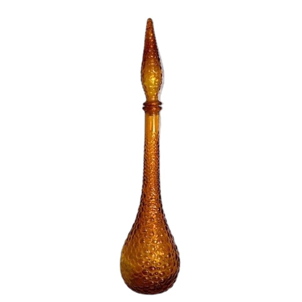 Vintage Empoli Amber Glass Hobnail Bubble Genie Bottle‎ w/Stopper 22" McM decor